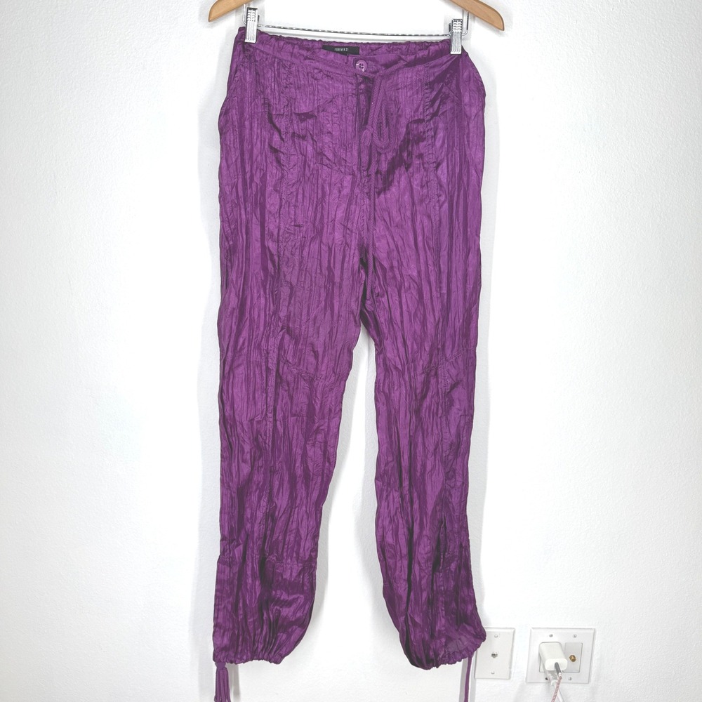XXI Womens Low Rise‎ Jogger Pants Baggy M Y2K Utility Crinkle Parachute Purple